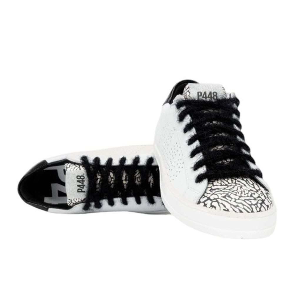 P448 John Cement Low Top Sneaker w/ Silver Glitter & Black Feather Laces Size 38